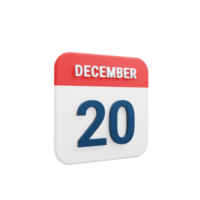 December Realistic Calendar Icon 3D Rendered Date December 20 png