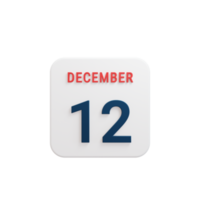 December Realistic Calendar Icon 3D Rendered Date December 12 png