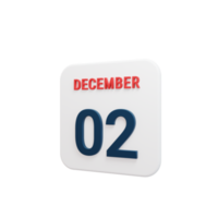 december realistisch kalender icoon 3d weergegeven datum december 02 png