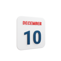 December Realistic Calendar Icon 3D Rendered Date December 10 png