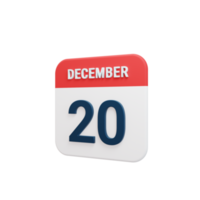 December Realistic Calendar Icon 3D Rendered Date December 20 png