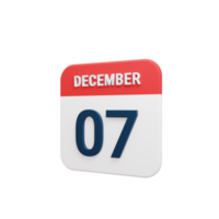 icono de calendario realista de diciembre fecha renderizada 3d 07 de diciembre png