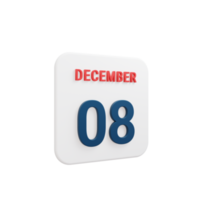 icono de calendario realista de diciembre fecha renderizada en 3d 08 de diciembre png