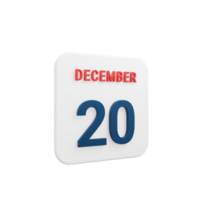 december realistisk kalender ikon 3d återges datum december 20 png