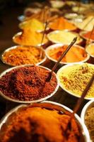 Colorful spices in bags at a market in Goa photo