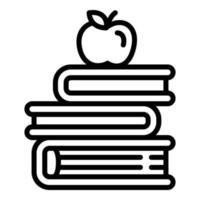 manzana en el icono de la pila de libros, estilo de esquema vector