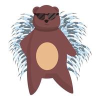 Porcupine with sunglasses icon, cartoon style vector