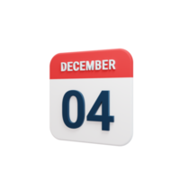 December Realistic Calendar Icon 3D Rendered Date December 04 png