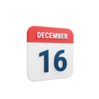 December Realistic Calendar Icon 3D Rendered Date December 16 png