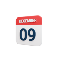 icône de calendrier réaliste de décembre date de rendu 3d 09 décembre png