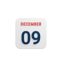 December Realistic Calendar Icon 3D Rendered Date December 09 png