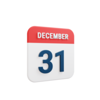 December Realistic Calendar Icon 3D Rendered Date December 31 png
