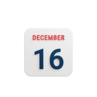 icono de calendario realista de diciembre fecha renderizada 3d 16 de diciembre png