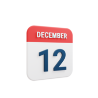 December Realistic Calendar Icon 3D Rendered Date December 12 png