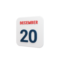 december realistisch kalender icoon 3d weergegeven datum december 20 png