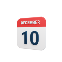 icono de calendario realista de diciembre fecha renderizada 3d 10 de diciembre png