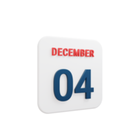 icono de calendario realista de diciembre fecha renderizada en 3d 04 de diciembre png
