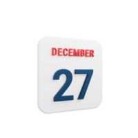 icono de calendario realista de diciembre fecha renderizada 3d 27 de diciembre png