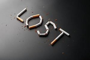 The inscription LOST from cigarettes on a black background. Stop smoking. The concept of smoking kills. Motivation inscription to quit smoking, unhealthy habit. photo