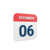 December Realistic Calendar Icon 3D Rendered Date December 06 png