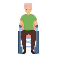 Old man in wheelchair icon, cartoon style vector