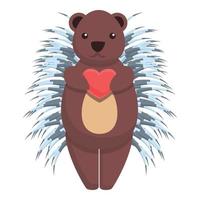 Porcupine give heart icon, cartoon style vector