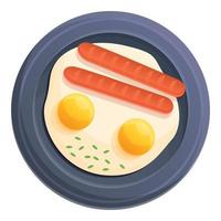 Fried morning eggs icon, cartoon style vector