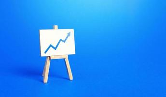 Easel and up arrow chart. Concept of success, growth and performance improvement. Statistics and business analytics. Income revenue statement analysis. High efficiency, productivity. Economic progress photo