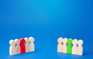 The two opposing sides. Resolution of conflict through negotiations. Mediation and Arbitration. Deescalation of dispute. Concluding a truce, end of confrontation. Competition, rivalry between teams. photo