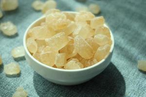 top view of cube shape brown sugar in a bowl photo