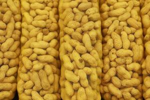 overhead view of stack of many peanuts in a packet photo