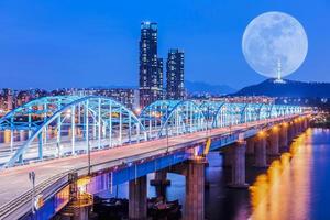 Korea,Seoul at night, South Korea city skyline at Dongjak Bridge Han river in Seoul , South Korea. photo