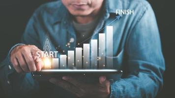 New business startups for young entrepreneurs, new business development ideas, creativity to bring technology to the next level, innovative solutions to new problems, brainstorming for future visions. photo