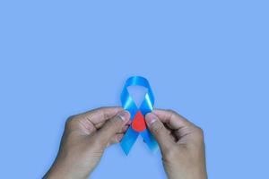 Blue ribbons on blue background with the word world diabetes day, November Men health awareness, November Blue. diabetes awareness photo