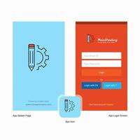 Company Pencil Splash Screen and Login Page design with Logo template Mobile Online Business Template vector