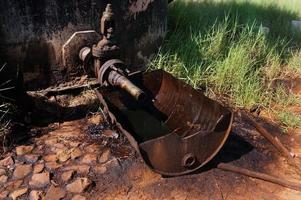 Soil pollution due to crude oil from pumpjack. A pumpjack is the overground drive for a reciprocating piston pump in an oil well. photo