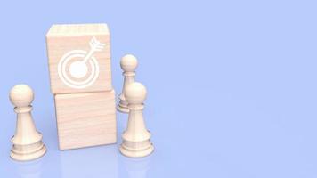 Business target, target on wood cube and chess for business concept 3d rendering photo