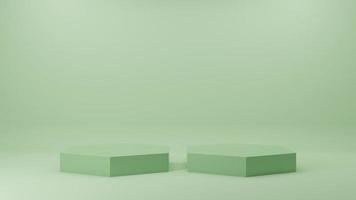 3D rendering illustration Mock up Hexagon podiums on green background. Abstract minimal design with empty space. Showcase, shopfront, display, presentation, template photo