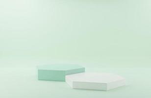 3D rendering illustration Mock up Hexagon podiums on green background. Abstract minimal design with empty space. Showcase, shopfront, display, presentation, template photo