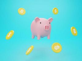 3d rendering illustration Cartoon minimal piggy bank with coin stacking money savings concept for long-term investment, Business development concept. photo