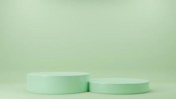 3D rendering illustration Mock up Cylinder podiums on green background. Minimal design with circle empty space. Scene to show cosmetic products presentation. Mock up design empty space. Showcase photo