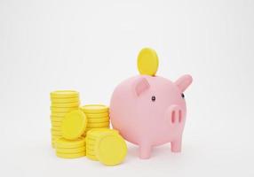 3d rendering illustration Cartoon minimal piggy bank with coin stacking isolated on white background  money savings for investment Business development concept photo