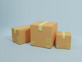 3d rendering illustration Cartoon minimal cardboard box or delivery package. Brown boxes with shadow. photo