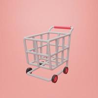 3d rendering illustration Cartoon minimal shopping cart or Basket on pink background. online shopping concept. photo