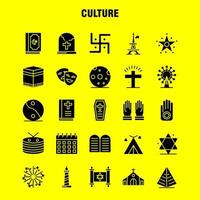 iconos de glifos sólidos de cultura establecidos para infografías kit de uxui móvil y diseño de impresión incluyen tambor instrumento de mano música religión mandamientos fe orar conjunto de iconos vector