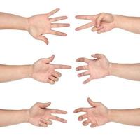 Set of gesturing hands isolated on white background photo