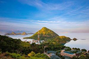 Landscape with mountains and lake. Beautiful scenery in Labuan bajo, islands like pieces of heaven scattered on the earth photo