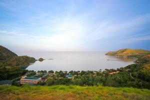 Landscape with mountains and lake. Beautiful scenery in Labuan bajo, islands like pieces of heaven scattered on the earth photo