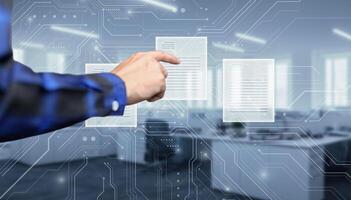 Digital document online Electronic signature, document management paperless office E signing, signing business contract concept Virtual Technology AR Augmented Reality or VR Virtual Reality metaverse photo