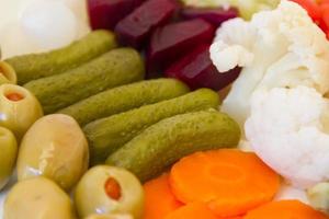background of healthy and varied vegetable pickles photo
